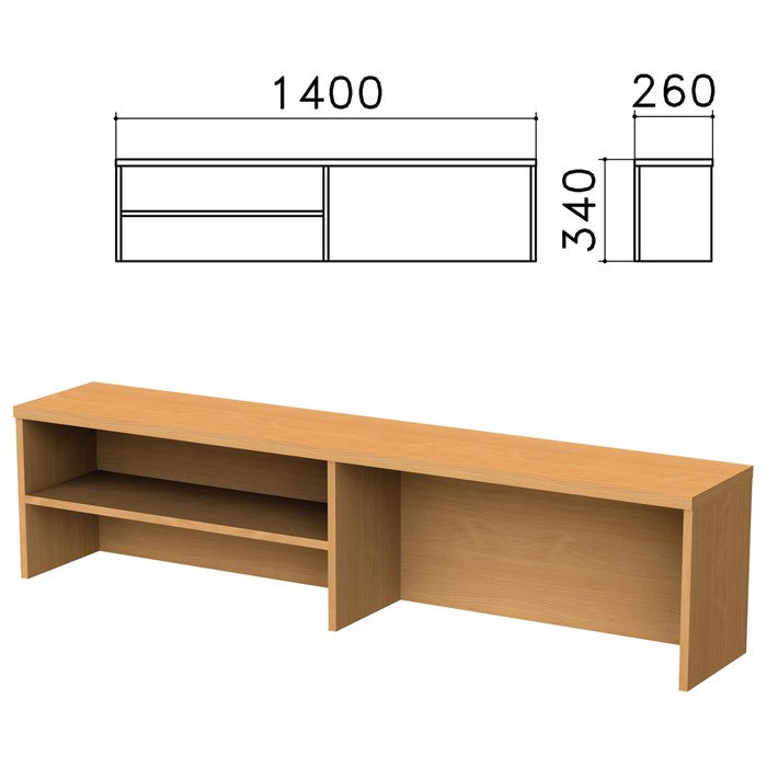 Надстройка для стола письменного Монолит, 1400х260х340 мм, 1 полка, цвет бук бавария 640195 - фото 106488