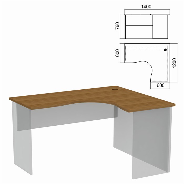 Стол компактный ЧАСТЬ 1 "Арго", 1400х1200х760 мм, правый, орех 641306 - фото 106517
