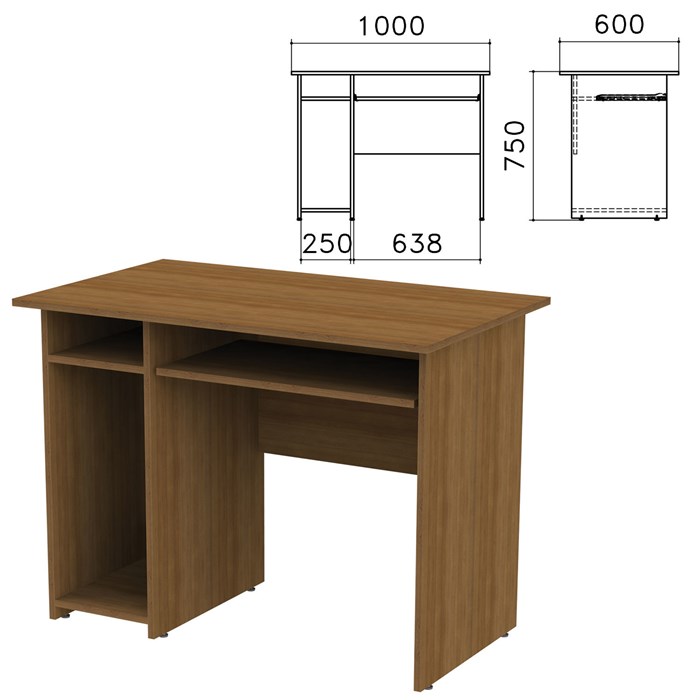 Стол компьютерный Канц, 1000х600х750 мм, с тумбой, цвет орех пирамидальный, СК24.9 640032 - фото 106525