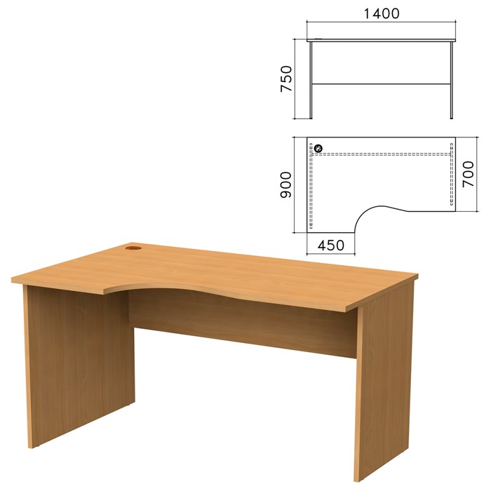 Стол письменный эргономичный Монолит, 1400х900х750 мм, левый, цвет бук бавария, СМ5.1 640101 - фото 106572