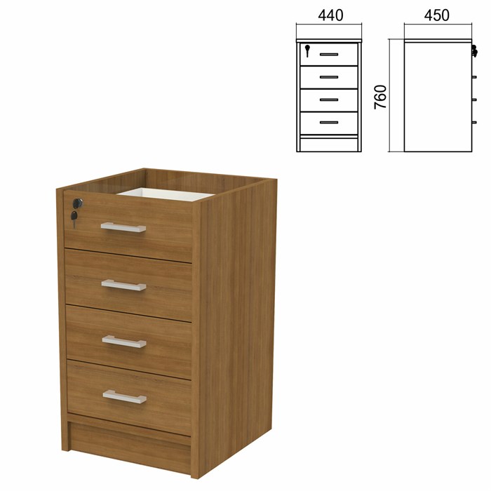 Тумба (каркас БЕЗ КРЫШКИ) приставная "Арго", 440х450х740 мм, 4 ящика, замок, орех 641400 - фото 106589