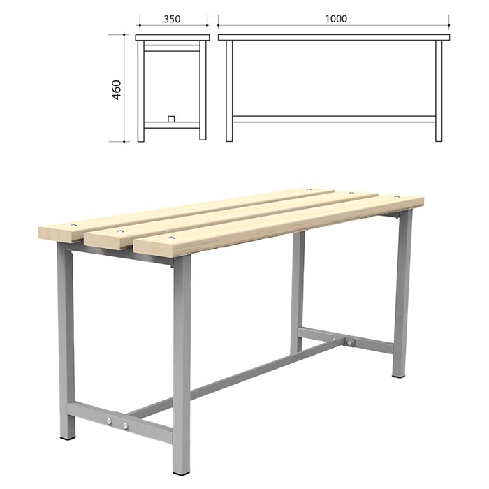 Скамья деревянная на металлокаркасе СТ 1, 1000х350х460 мм, каркас металлический серый, сиденье дерево 532528 - фото 110262