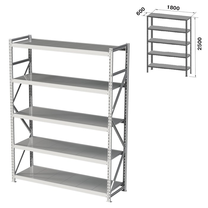Стеллаж металлический грузовой ПРАКТИК "MS Pro", 2500х1800х600 мм, 5 полок (КОМПЛЕКТ) 981089 - фото 110400