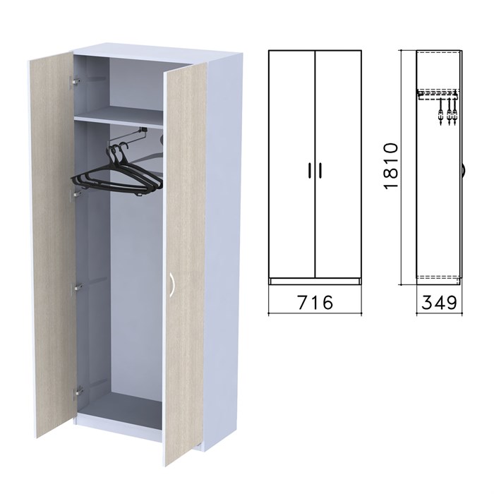 Шкаф для одежды Бюджет, 716х349х1810 мм, дуб шамони светлый (КОМПЛЕКТ) 980602 - фото 110430