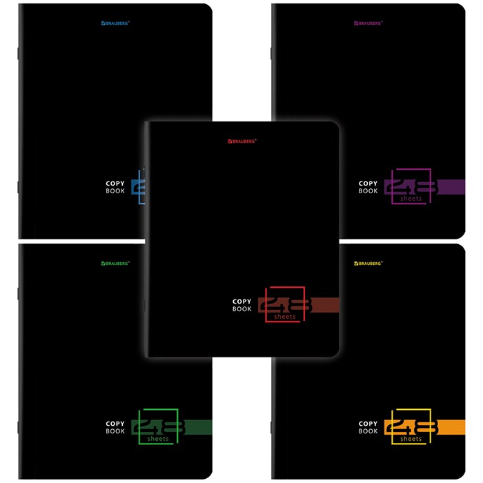 Тетрадь А5, 48 л., BRAUBERG, скоба, клетка, глянцевый лак, Dark (микс в спайке), 404350 404350 - фото 119938