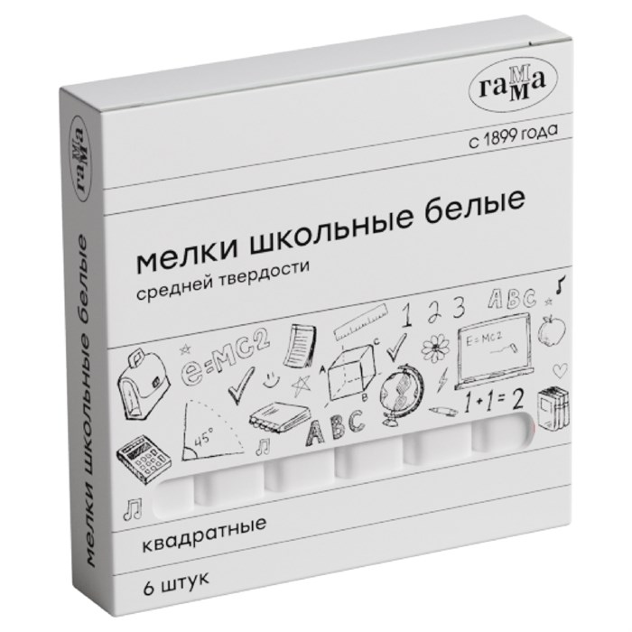 Мелки школьные Гамма, белые, 06шт., средней твердости, квадратные, картонная коробка O319175 - фото 122213