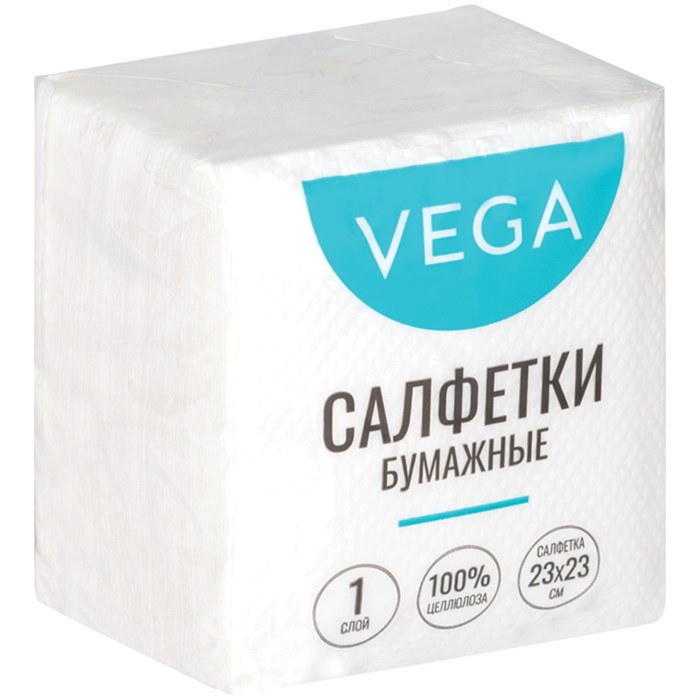 Салфетки бумажные Vega 1 слойн., 23*23см, белые, 80шт O315615 - фото 122998