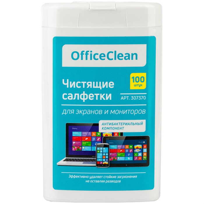 Влажные портативные чистящие салфетки OfficeClean для экранов и мониторов, 100шт. (малая плоская туба) O307370 - фото 123024