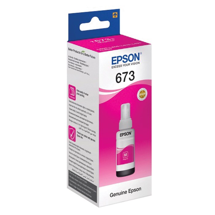 Чернила EPSON 673 (T6733) для СНПЧ Epson L800/L805/L810/L850/L1800, пурпурные, ОРИГИНАЛЬНЫЕ, C13T67334A/398 361043 - фото 123532