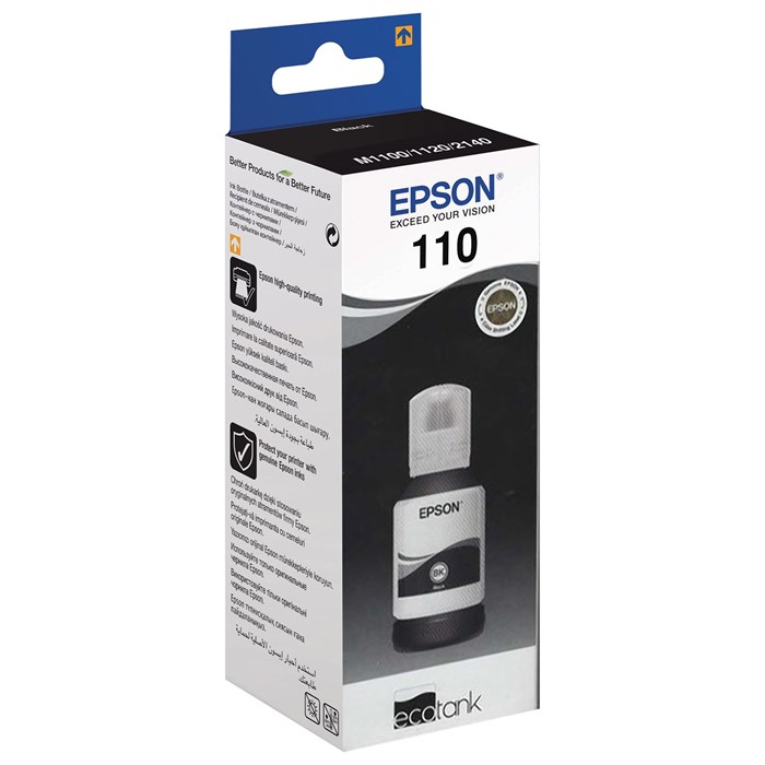 Чернила EPSON 110 (C13T03P14A) для СНПЧ EPSON M1100/1120/2140, черные, ОРИГИНАЛЬНЫЕ 363190 - фото 124070