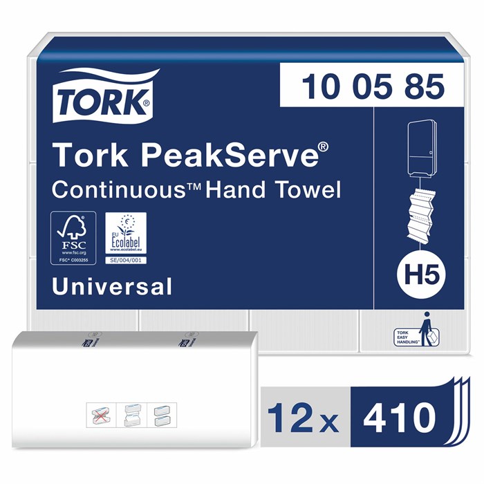 Полотенца бумажные 410 шт., TORK (Система H5) PeakServe, Universal, КОМПЛЕКТ 12 шт., 22,5x20 см, W, 100585 129996 - фото 133710