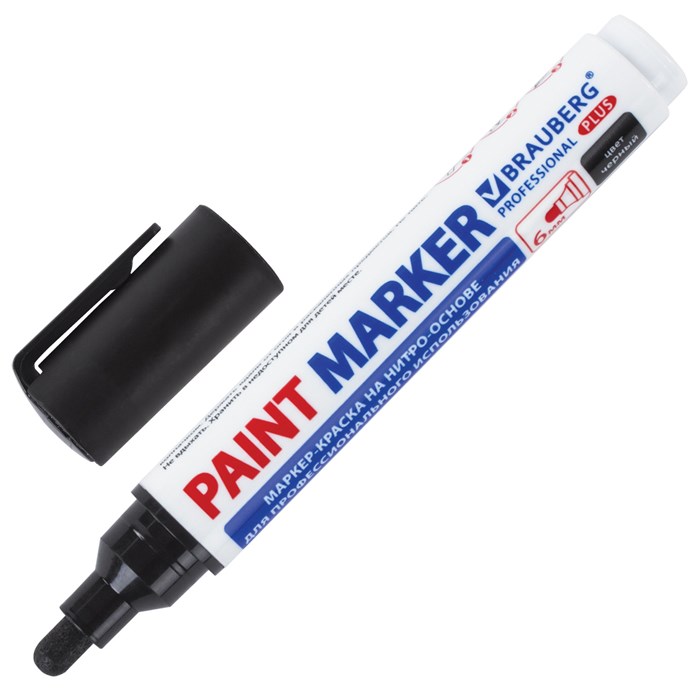 Маркер-краска лаковый (paint marker) 6 мм, ЧЕРНЫЙ, НИТРО-ОСНОВА, BRAUBERG PROFESSIONAL PLUS EXTRA, 151451 151451 - фото 155035