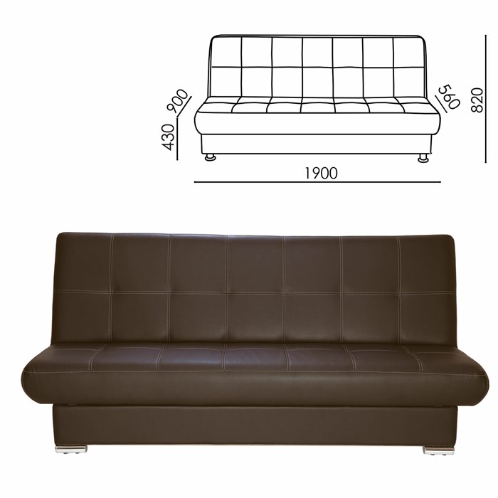 Диван мягкий раскладной "Модесто", 1900х900х820 мм, экокожа, коричневый 531597 - фото 160374