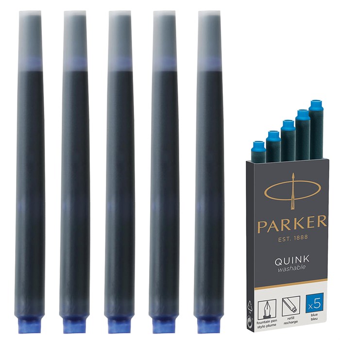 Картриджи чернильные PARKER "Cartridge Quink", КОМПЛЕКТ 5 штук, смываемые чернила, синие, 1950383 142386 - фото 169315