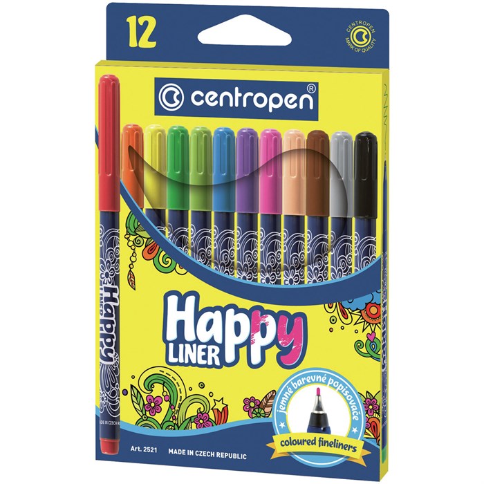 Ручки капиллярные (линеры) 12 ЦВЕТОВ CENTROPEN "Happy Liner", линия письма 0,3 мм, 2521/12, 2 2521 1202 143684 - фото 170965