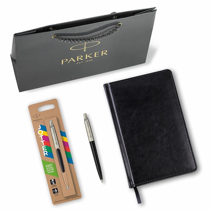 Ручка шариковая PARKER "Jotter Plastic CT", корпус черный, ежедневник А5 черный, белый срез, пакет, 880895 880895 - фото 172181