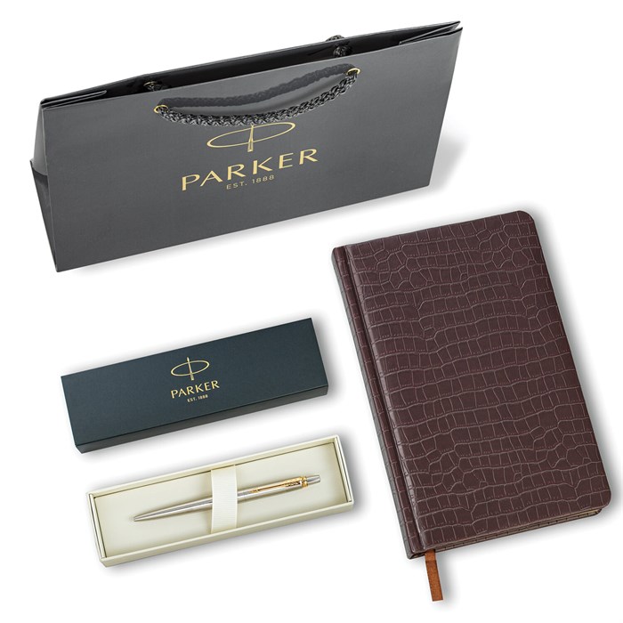 Ручка шариковая PARKER "Jotter Core Stainless Steel GT", ежедневник А5 коричневый, пакет, 880890 880890 - фото 172477