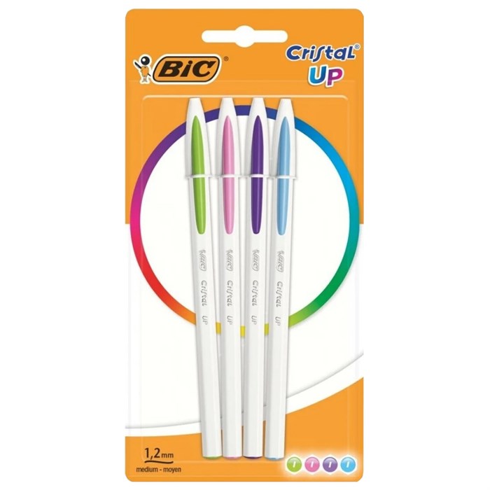 Ручки шариковые BIC "Cristal Up Fun", НАБОР 4 ЦВЕТА (салатовый, розовый, фиолетовый, голубой), узел 1 мм, линия 0,32 мм, блистер, 949870 143974 - фото 175621