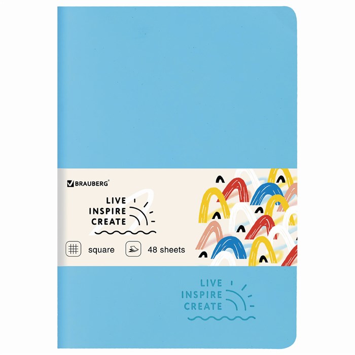Тетрадь 48 л. в клетку обложка кожзам SoftTouch, сшивка, A5 (147х210мм), ГОЛУБОЙ, BRAUBERG RAINBOW, 403880 403880 - фото 181286