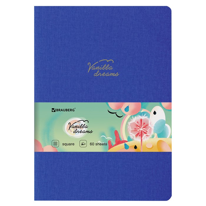 Тетрадь 60 л. в клетку обложка кожзам под лён, сшивка, В5 (179х250мм), СИНИЙ, BRAUBERG PASTEL, 403875 403875 - фото 181946