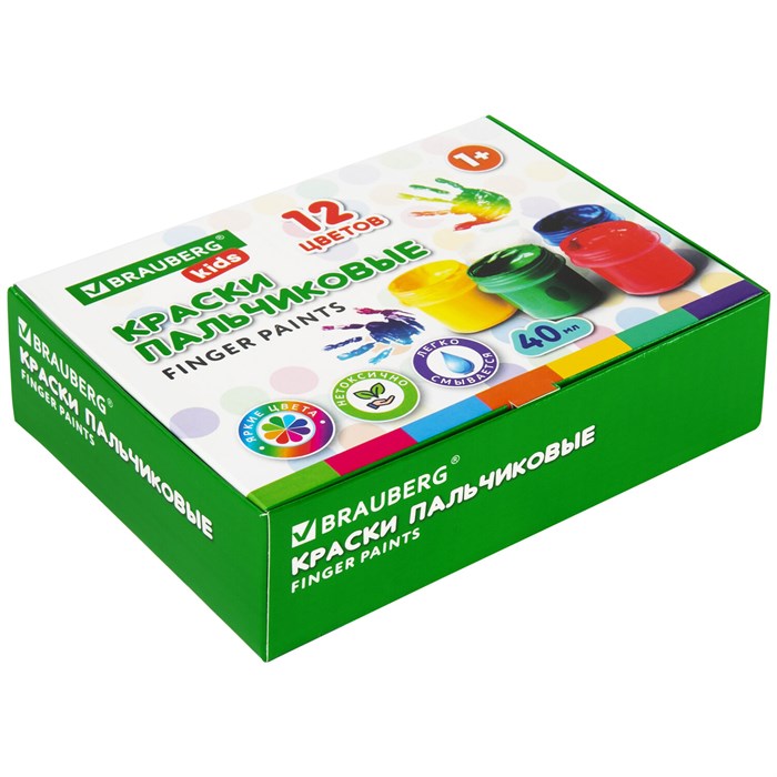 Краски пальчиковые для малышей от 1 года, КЛАССИКА, 12 цветов по 40 мл, BRAUBERG KIDS, 192397 192397 - фото 198499