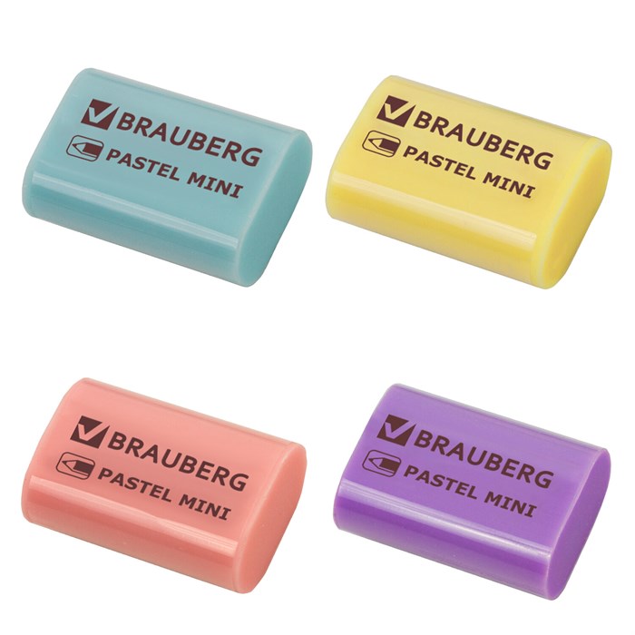 Ластик BRAUBERG "Pastel Mini", 27х18х10 мм, ассорти пастельных цветов, экологичный ПВХ, 229581 229581 - фото 200247