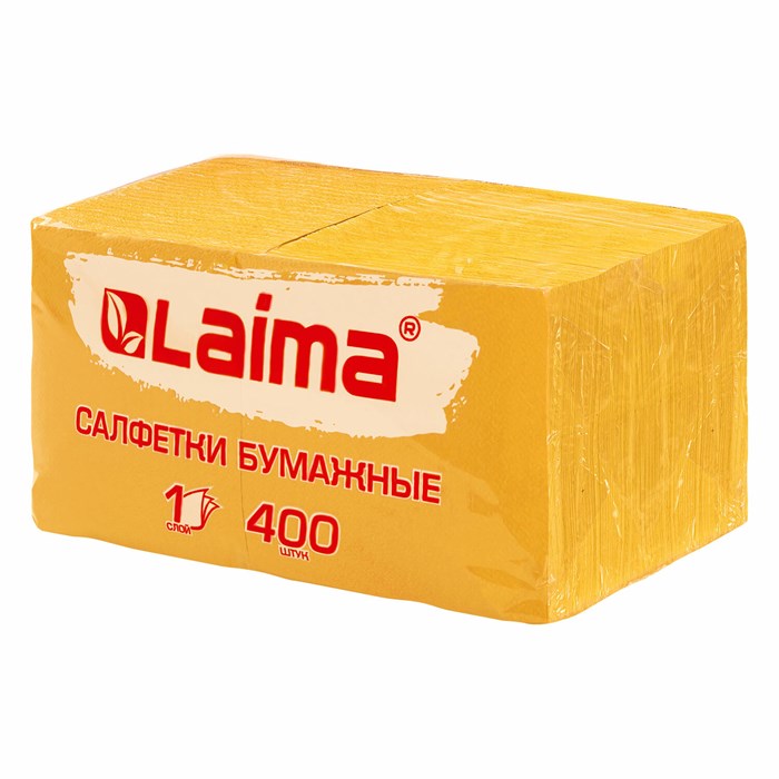 Салфетки бумажные 400 шт., 24х24 см, "Big Pack", жёлтые, 100% целлюлоза, LAIMA, 114726 114726 - фото 224328