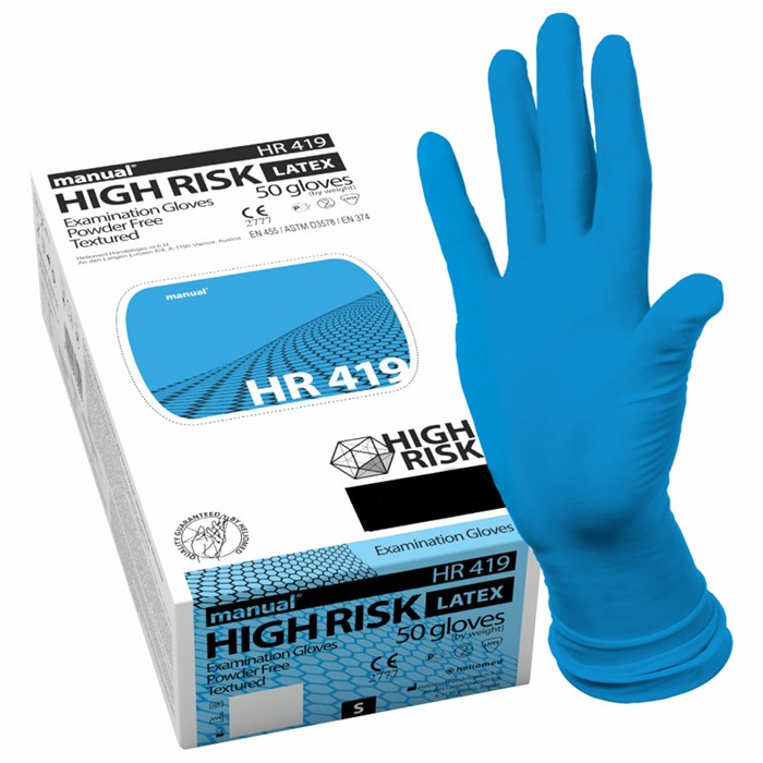 Перчатки латексные смотровые MANUAL HIGH RISK HR419 Австрия, 25 пар (50 шт.), размер XL (очень большой) 631207 - фото 227175