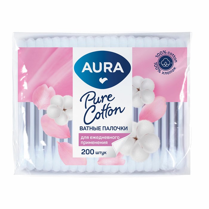 Ватные палочки КОМПЛЕКТ 200 шт., AURA, пакет, 13141 117603 - фото 227308