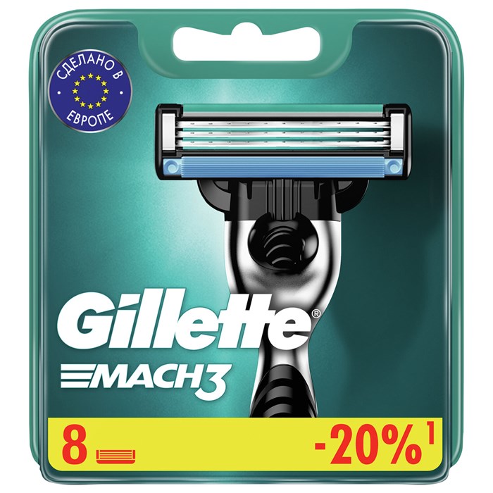 Сменные кассеты для бритья 8 шт., GILLETTE (Жиллет) "Mach3", для мужчин 602834 - фото 243435