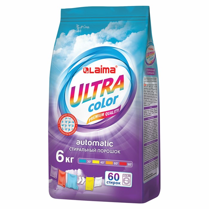 Стиральный порошок автомат 6 кг, LAIMA ULTRA Color, УЛУЧШЕННАЯ ФОРМУЛА, 60 стирок, универсальный, 608538 608538 - фото 244067