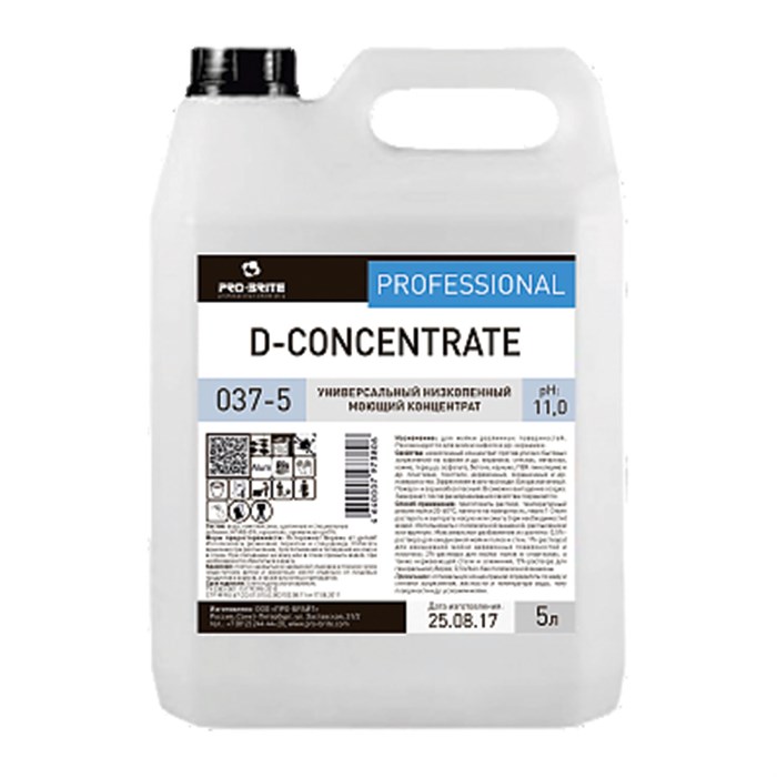 Средство моющее универсальное 5 л, PRO-BRITE D-CONCENTRATE, щелочное, низкопенное, концентрат, 037-5 605284 - фото 249118