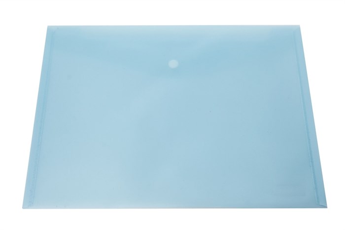 Папка-конверт с кнопкой,  А4, прозрачная, голубая, 0,15 мм - фото 25090