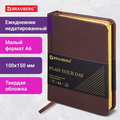 Ежедневник недатированный МАЛЫЙ ФОРМАТ А6, 100х150 мм, BRAUBERG "Iguana", кожзам, 160 л., темно-коричневый, 125105 125105 - фото 268646
