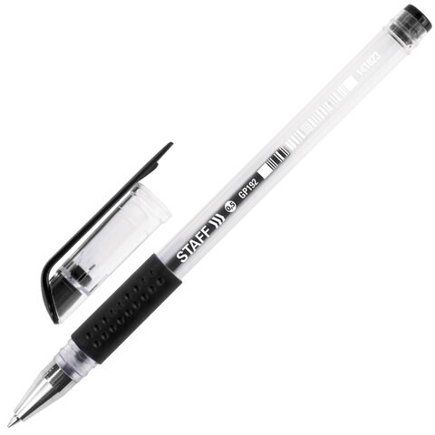 Ручка гелевая с грипом STAFF "EVERYDAY" GP-192, ЧЕРНАЯ, корпус прозрачный, узел 0,5 мм, линия письма 0,35 мм, 141823 141823 - фото 269236