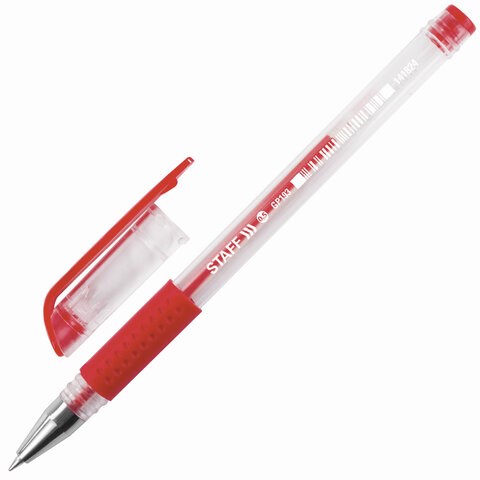 Ручка гелевая с грипом STAFF "EVERYDAY" GP-193, КРАСНАЯ, корпус прозрачный, узел 0,5 мм, линия письма 0,35 мм, 141824 141824 - фото 269237