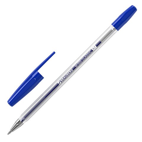 Ручка шариковая BRAUBERG "M-500 CLASSIC", СИНЯЯ, корпус прозрачный, узел 0,7 мм, линия письма 0,35 мм, 143444 143444 - фото 269494