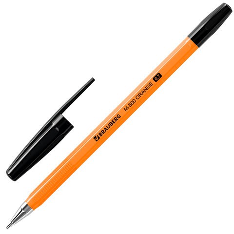 Ручка шариковая BRAUBERG "M-500 ORANGE", ЧЕРНАЯ, корпус оранжевый, узел 0,7 мм, линия письма 0,35 мм, 143449 143449 - фото 269499