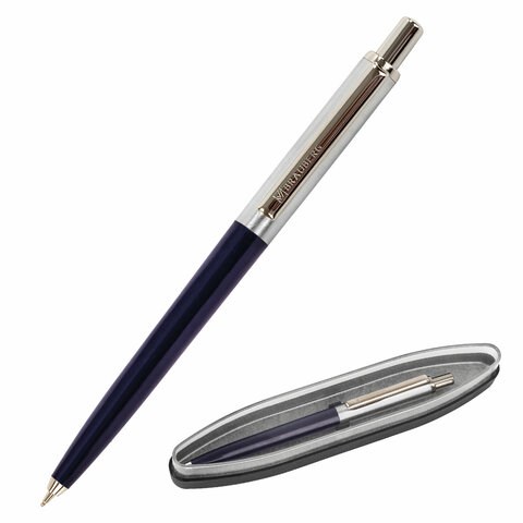 Ручка подарочная шариковая BRAUBERG "Soprano", СИНЯЯ, корпус серебристый с синим, линия письма 0,5 мм, 143484 143484 - фото 269525