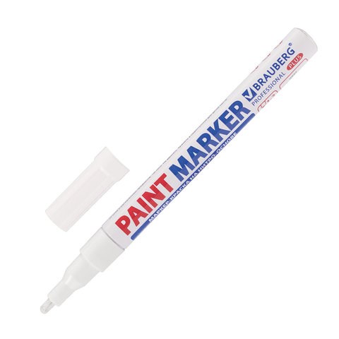 Маркер-краска лаковый (paint marker) 2 мм, БЕЛЫЙ, НИТРО-ОСНОВА, алюминиевый корпус, BRAUBERG PROFESSIONAL PLUS, 151438 151438 - фото 270129