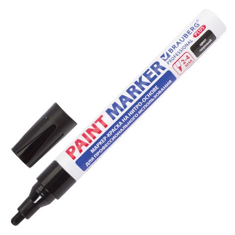 Маркер-краска лаковый (paint marker) 4 мм, ЧЕРНЫЙ, НИТРО-ОСНОВА, алюминиевый корпус, BRAUBERG PROFESSIONAL PLUS, 151445 151445 - фото 270135