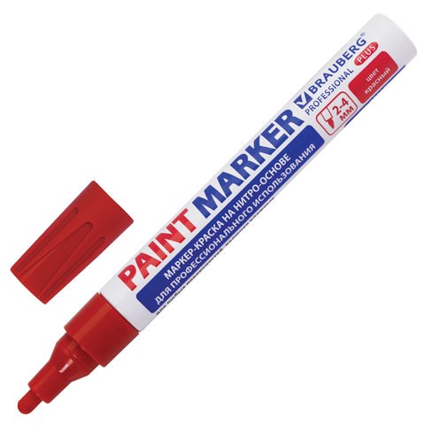 Маркер-краска лаковый (paint marker) 4 мм, КРАСНЫЙ, НИТРО-ОСНОВА, алюминиевый корпус, BRAUBERG PROFESSIONAL PLUS, 151446 151446 - фото 270136