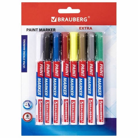 Маркер-краска лаковый EXTRA (paint marker) 1 мм, НАБОР 8 цветов, УСИЛЕННАЯ НИТРО-ОСНОВА, BRAUBERG, 151991 151991 - фото 270279