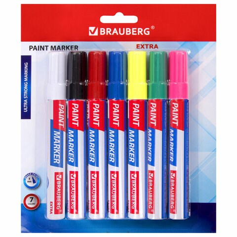 Маркер-краска лаковый EXTRA (paint marker) 4 мм, НАБОР 7 цветов, УСИЛЕННАЯ НИТРО-ОСНОВА, BRAUBERG, 152001 152001 - фото 270287