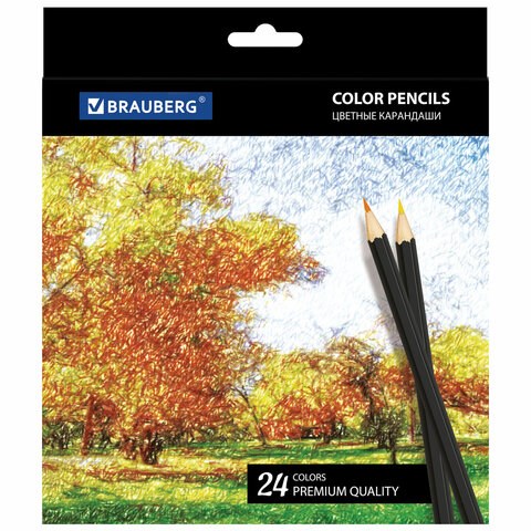 Карандаши цветные BRAUBERG "Artist line", 24 цвета, черный корпус, шестигранные, грифель 3 мм, натуральное дерево, 180565 180565 - фото 270621
