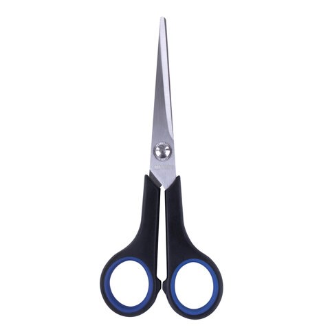 Ножницы BRAUBERG Soft Grip, 165 мм, черно-синие, резиновые вставки, 3-х сторонняя заточка, 230761 230761 - фото 273028