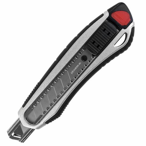 Нож канцелярский мощный 18 мм BRAUBERG Heavy duty, автофиксатор, резиновые вставки, металл, 237158 237158 - фото 273486