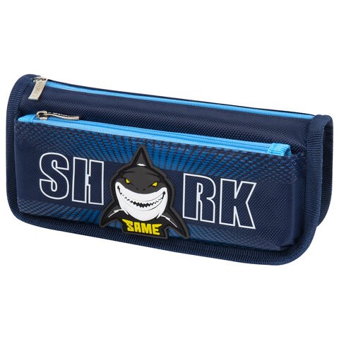 Пенал мягкий ЮНЛАНДИЯ, 2 отделения, полиэстер, "Shark", синий, 21х6х9 см, 270272 270272 - фото 274147