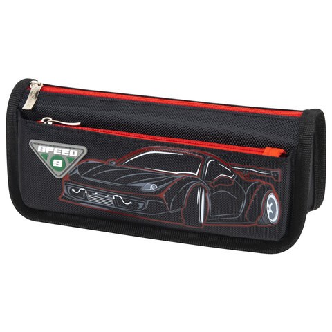 Пенал мягкий ЮНЛАНДИЯ, 2 отделения, полиэстер, "Speed car", черный, 21х6х9 см, 270273 270273 - фото 274148