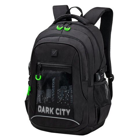 Рюкзак BRAUBERG CONTENT универсальный, 3 отделения, светоотражающий принт, "Dark city", 47х33х18 см, 270763 270763 - фото 274260